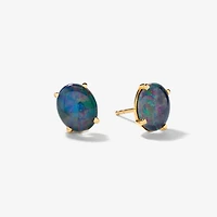 10x8mm Dark Opal Stud Earrings in 10K Yellow Gold