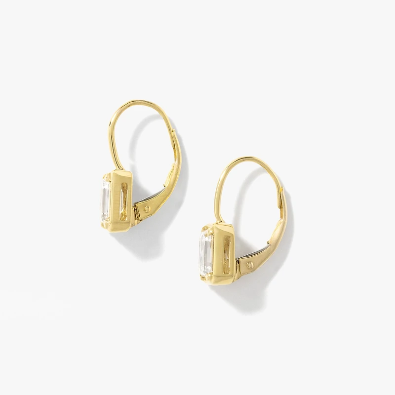 Lab Grown Emerald Shape Diamond Earrings in 10K Yellow Gold (1.50 ct t