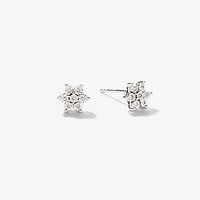 Flower Diamond Stud Earrings in 10K White Gold (0.04 ct tw)