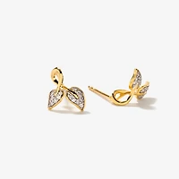 Diamond Leaf Stud Earrings in 10K Yellow Gold (0.12 ct tw)