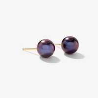 8-8.5mm Black Peacock Pearl Stud Earrings in 14K Yellow Gold