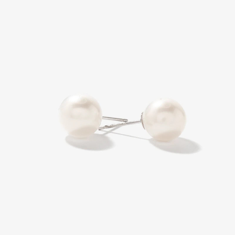 8-8.5mm Pearl Stud Earrings in 14K White Gold