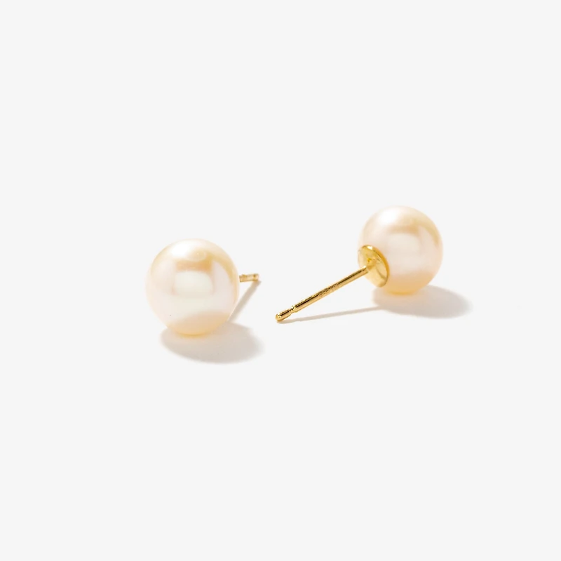 7-7.5mm Pearl Stud Earrings in 14K Yellow Gold