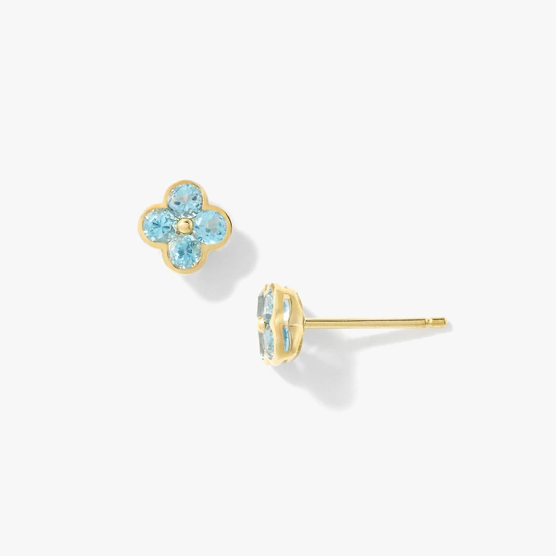 Blue Topaz Flower Earring in 10K Yellow Gold