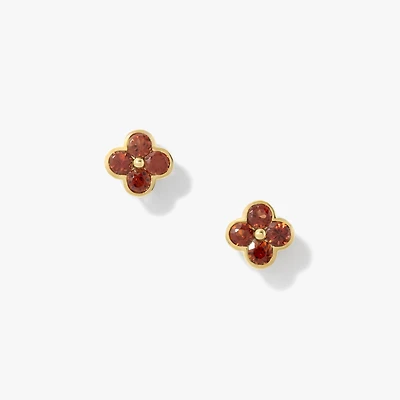 Garnet Flower Earring in 10K Yellow Gold