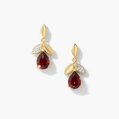 Pear Shape Garnet Earrings in 10K Yellow Gold