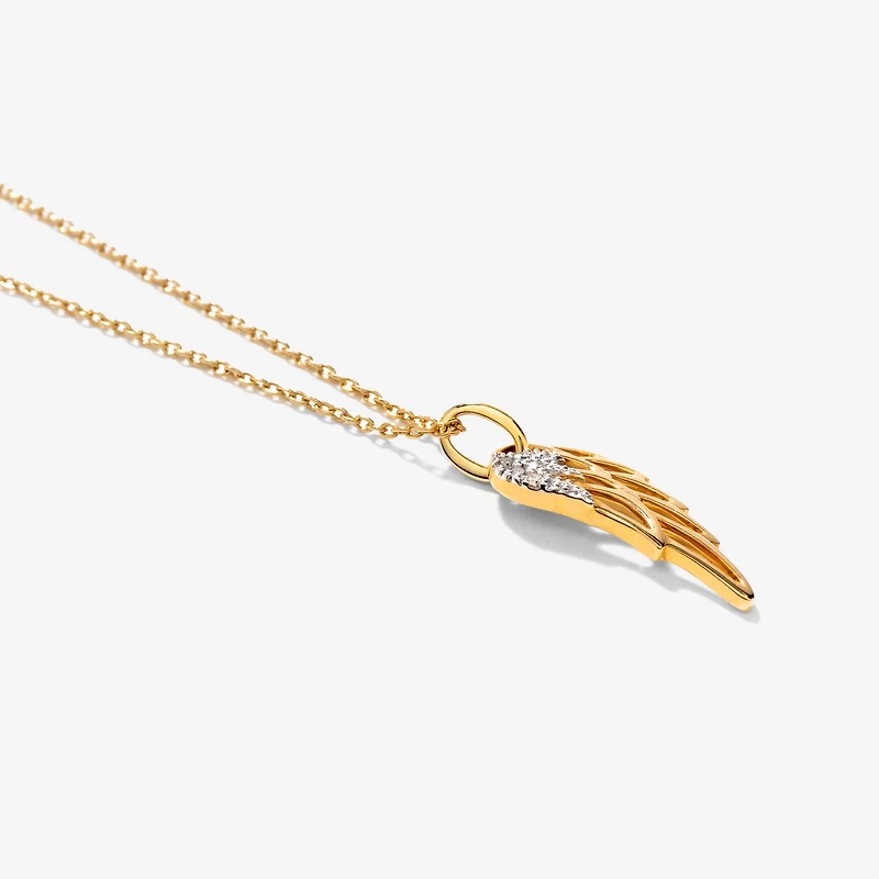 Diamond Angel Wing Necklace in 10K Yellow Gold (0.02 ct tw)