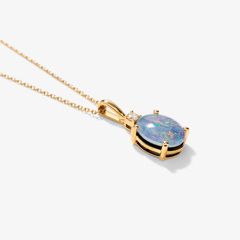 Doublet Opal Necklace in 10K Yellow Gold