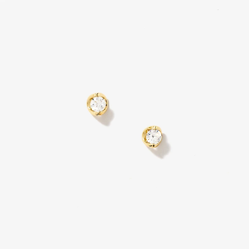 Crescent Set Lab Grown Diamond Stud Earrings in 14K Yellow Gold (0.30c
