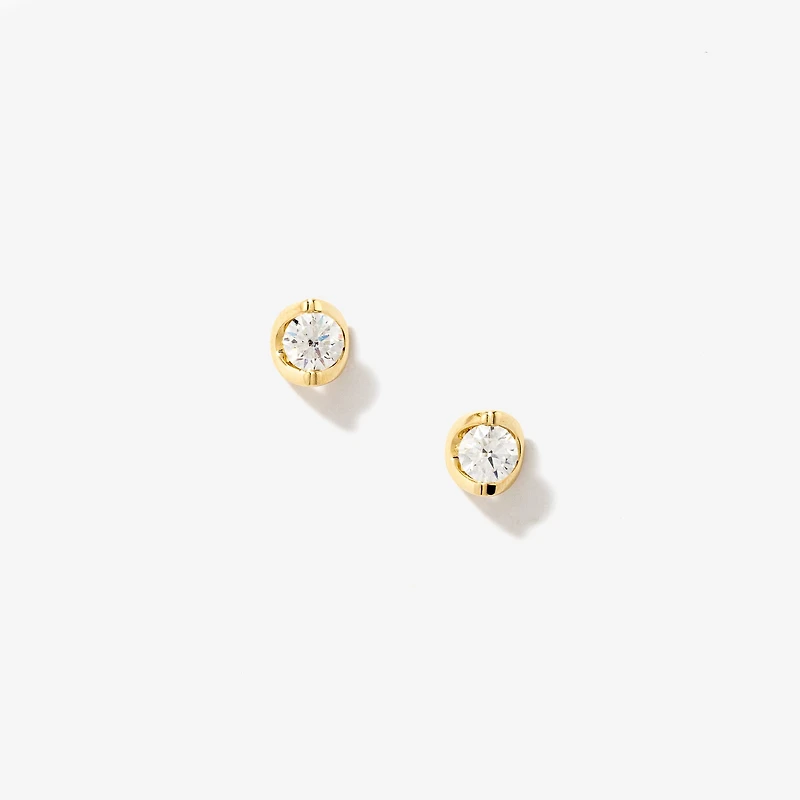 Crescent Set Lab Grown Diamond Stud Earrings in 14K Yellow Gold (0.50c