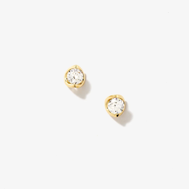 Crescent Set Lab Grown Diamond Stud Earrings in 14K Yellow Gold (0.75