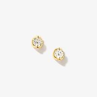 Crescent Set Solitaire Lab Grown Diamond Stud Earrings in 14K Yellow G