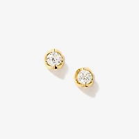 Crescent Set Solitaire Lab Grown Diamond Stud Earrings in 14K Yellow G
