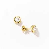 Crescent Set Solitaire Lab Grown Diamond Stud Earrings in 14K Yellow G