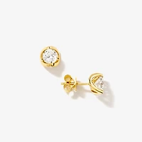 Crescent Set Solitaire Lab Grown Diamond Stud Earrings in 14K Yellow G