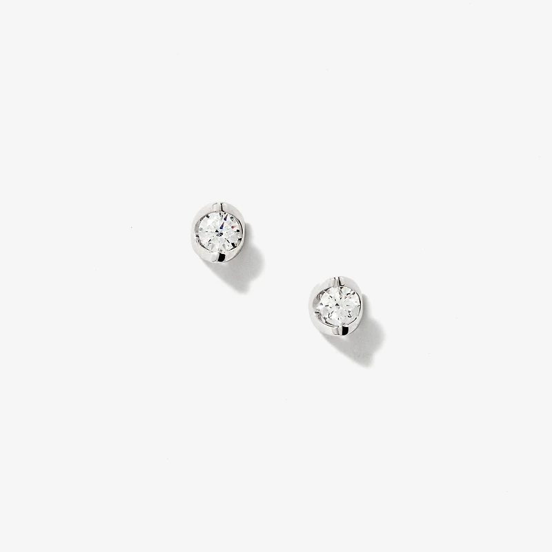 Crescent Set Lab Grown Diamond Stud Earrings in 14K White Gold (0.50ct