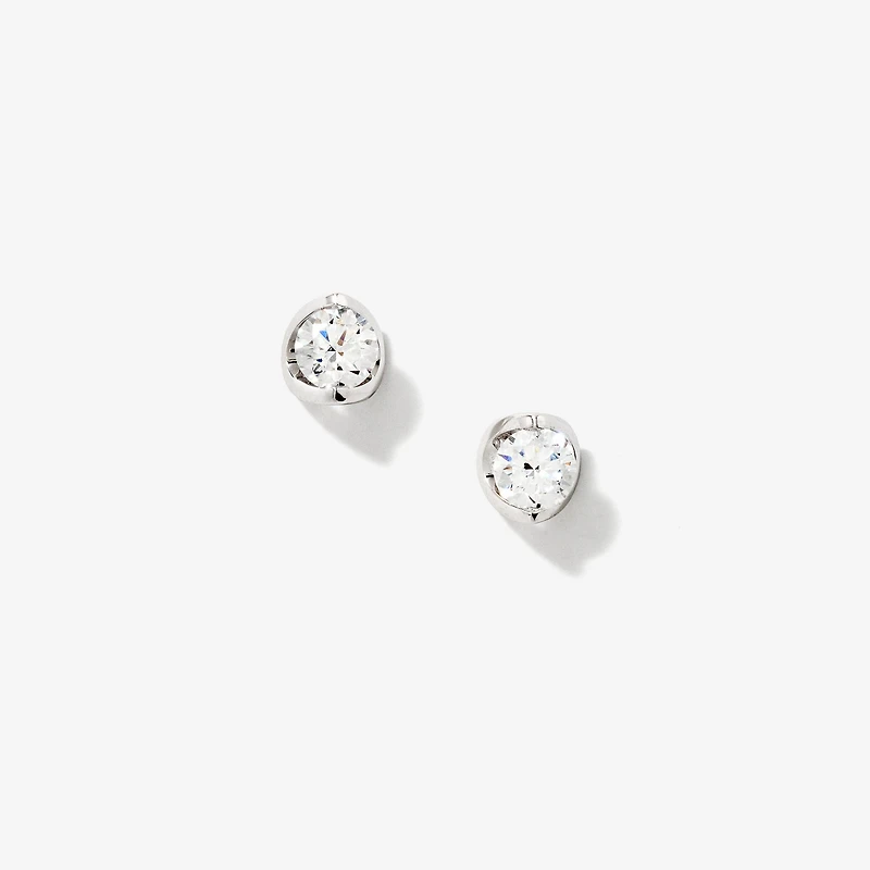 Crescent Set Lab Grown Diamond Stud Earrings in 14K White Gold (1.00 c