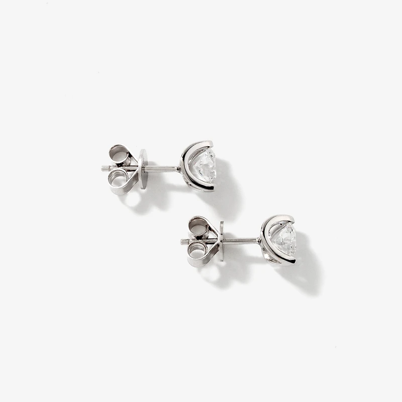 Crescent Set Lab Grown Diamond Stud Earrings in 14K White Gold (1.00 c