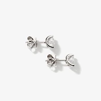 Crescent Set Lab Grown Diamond Stud Earrings in 14K White Gold (1.00 c