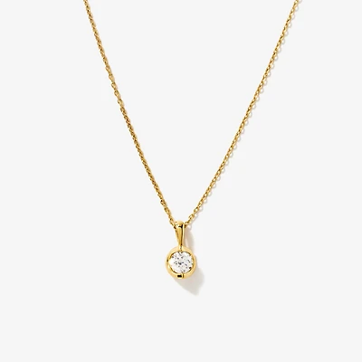 Crescent Set Lab Grown Diamond Solitaire Necklace in 14K Yellow Gold