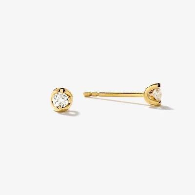 Tension Set Solitaire Lab Grown Diamond Stud Earrings in 14K Yellow Go