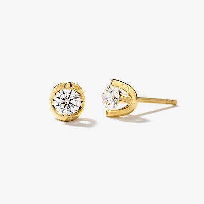 Crescent Set Lab Grown Diamond Stud Earrings in 14K Yellow Gold (0.50c