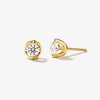 Crescent Set Lab Grown Diamond Stud Earrings in 14K Yellow Gold (0.50c