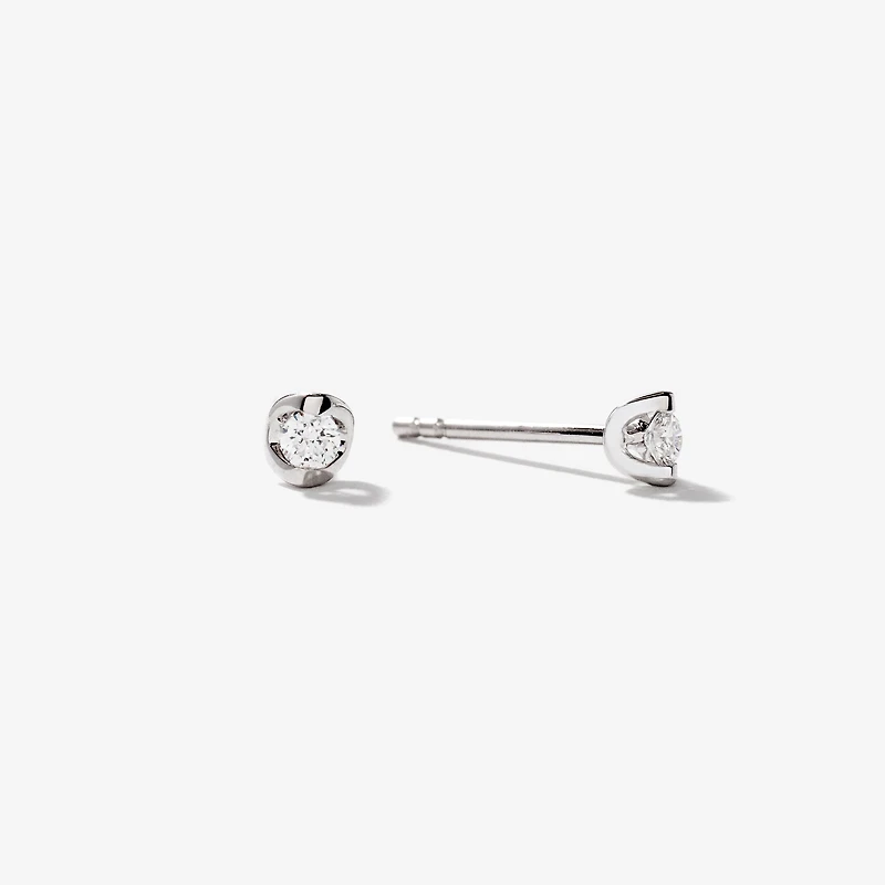 Tension Set Solitaire Lab Grown Diamond Stud Earrings in 14K White Gol