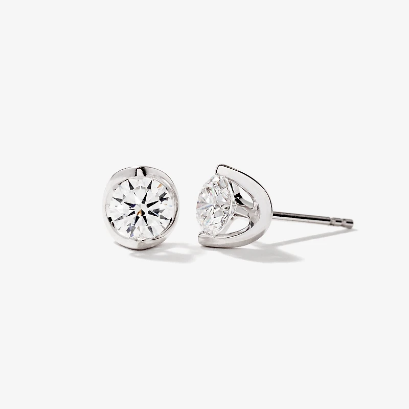 Crescent Set Lab Grown Diamond Stud Earrings in 14K White Gold (1.00 c