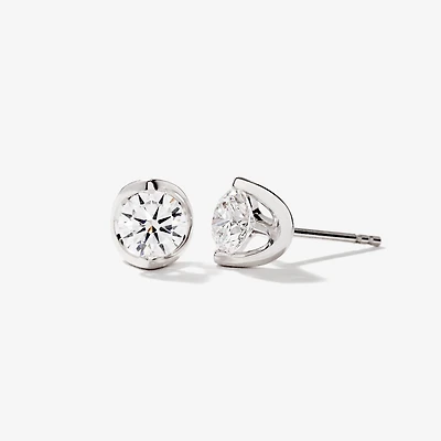 Crescent Set Lab Grown Diamond Stud Earrings in 14K White Gold (1.00 c