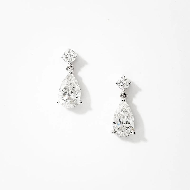 Pear Shape Lab Grown Diamond Earrings in 14K White Gold (1.55 ct tw)
