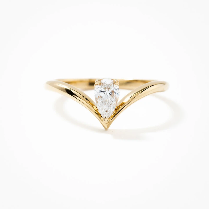 Pear Shape Lab Grown Diamond Promise Ring 10K Yellow Gold (0.30 ct