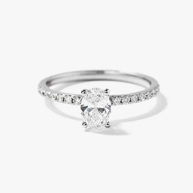 Lab Grown Oval Cut Diamond Engagement Ring 14K White Gold (0.75 ct