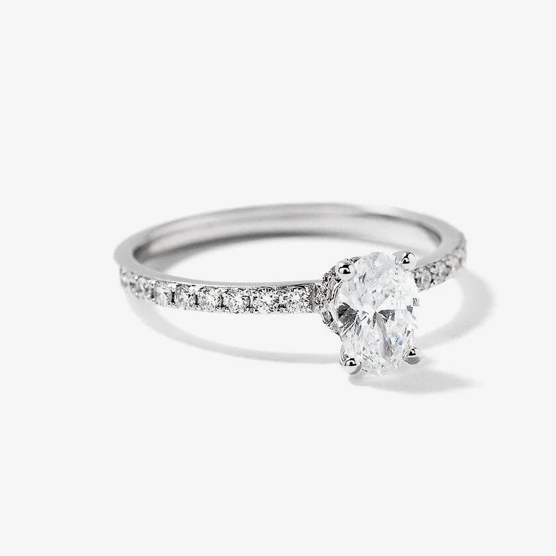 Lab Grown Oval Cut Diamond Engagement Ring 14K White Gold (0.75 ct