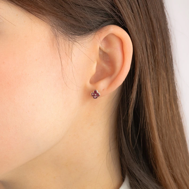 Ruby Flower Stud Earrings in 10K Yellow Gold