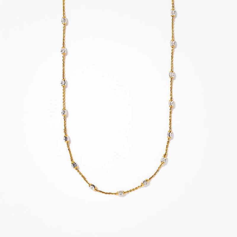 Diamond Cut Beaded Necklace in 10K Italian Yellow and White Gold