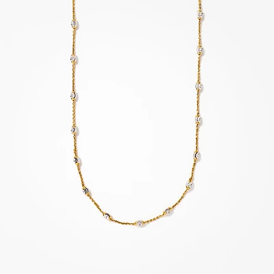 Diamond Cut Beaded Necklace in 10K Italian Yellow and White Gold