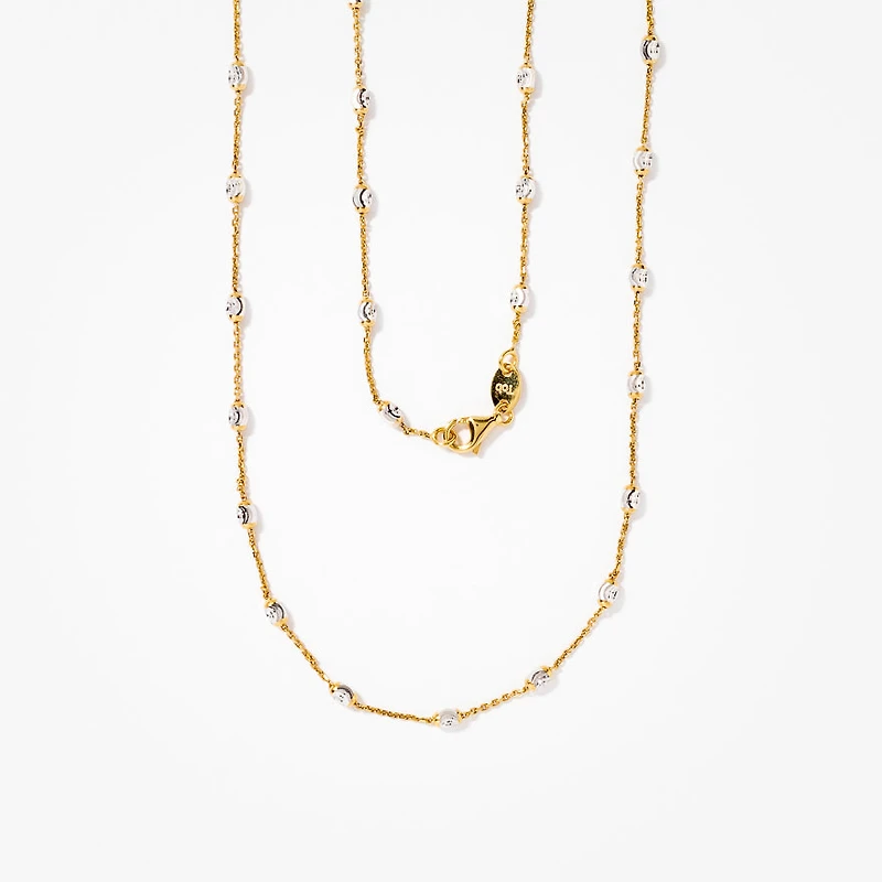 Diamond Cut Beaded Necklace in 10K Italian Yellow and White Gold