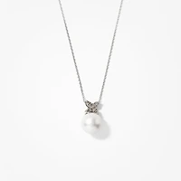 10mm Single Pearl Pendant With Diamond Petal Accents in 10K White Gold