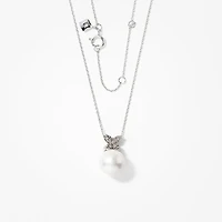 10mm Single Pearl Pendant With Diamond Petal Accents in 10K White Gold