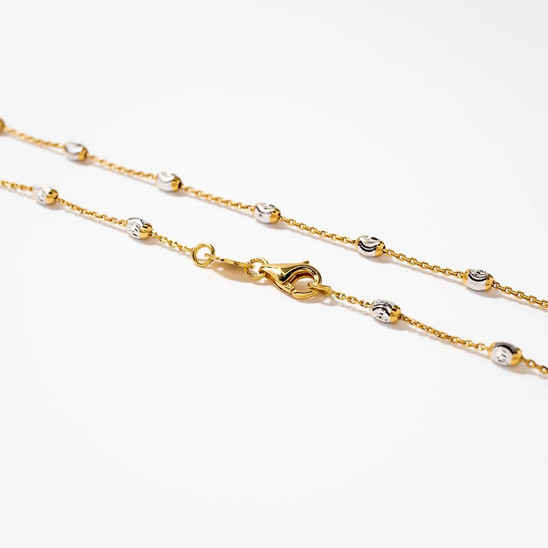 Diamond Cut Beaded Necklace in 10K Italian Yellow and White Gold