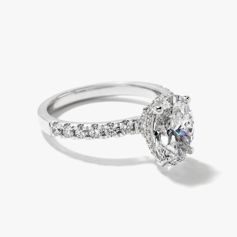 Oval Lab-Grown Diamond Engagement Ring with Hidden Halo 14K White G