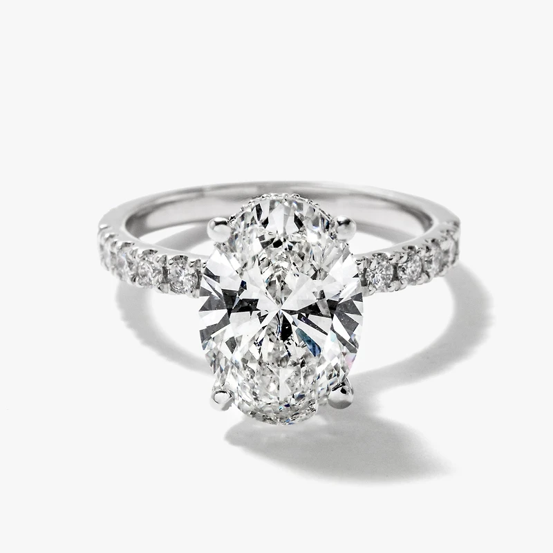 Oval Lab-Grown Diamond Engagement Ring with Hidden Halo 14K White G