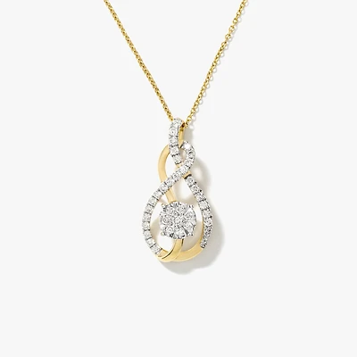Diamond Cluster Necklace in 10K Yellow and White Gold (0.50 ct tw)