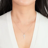 Diamond Cross Pendant Necklace in 10K White Gold (0.15 ct tw)