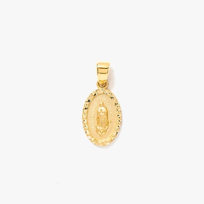Mother Mary Oval Diamond Cut Pendant in 14K Yellow Gold