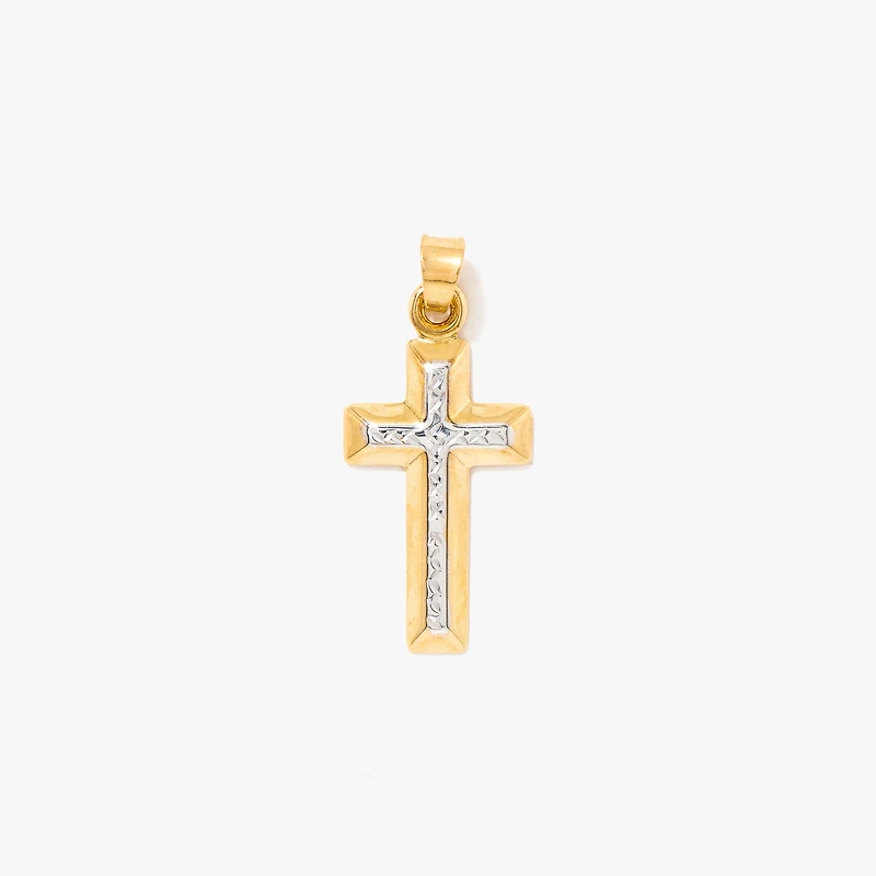 Diamond Cut Cross Pendant in 10K Yellow and White Gold