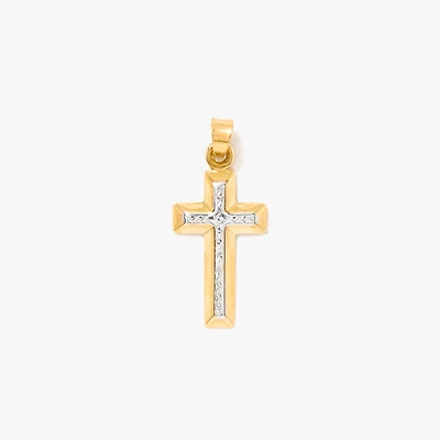 Diamond Cut Cross Pendant in 10K Yellow and White Gold