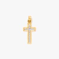 Diamond Cut Cross Pendant in 10K Yellow and White Gold