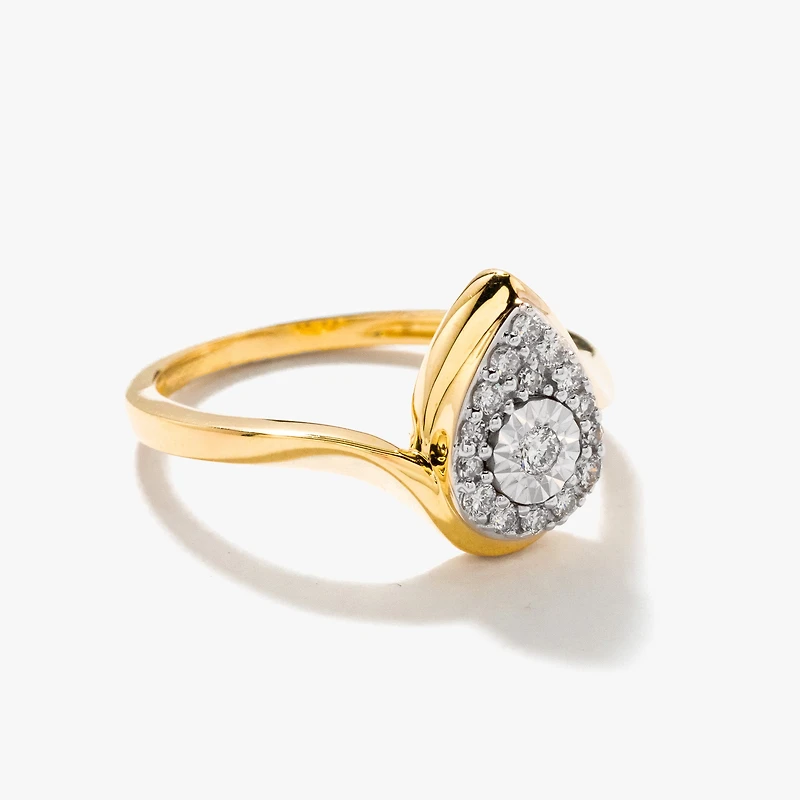 Pear Shape Diamond Cluster Ring 10K Yellow and White Gold (0.15 ct